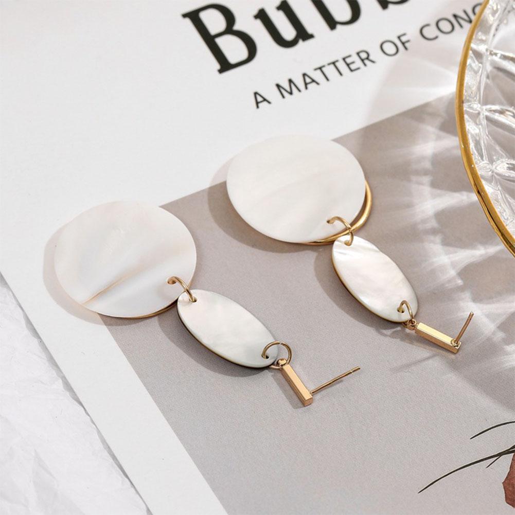 Women Geometric Long Oval Eardrop with Stylish Shell Ear Stud