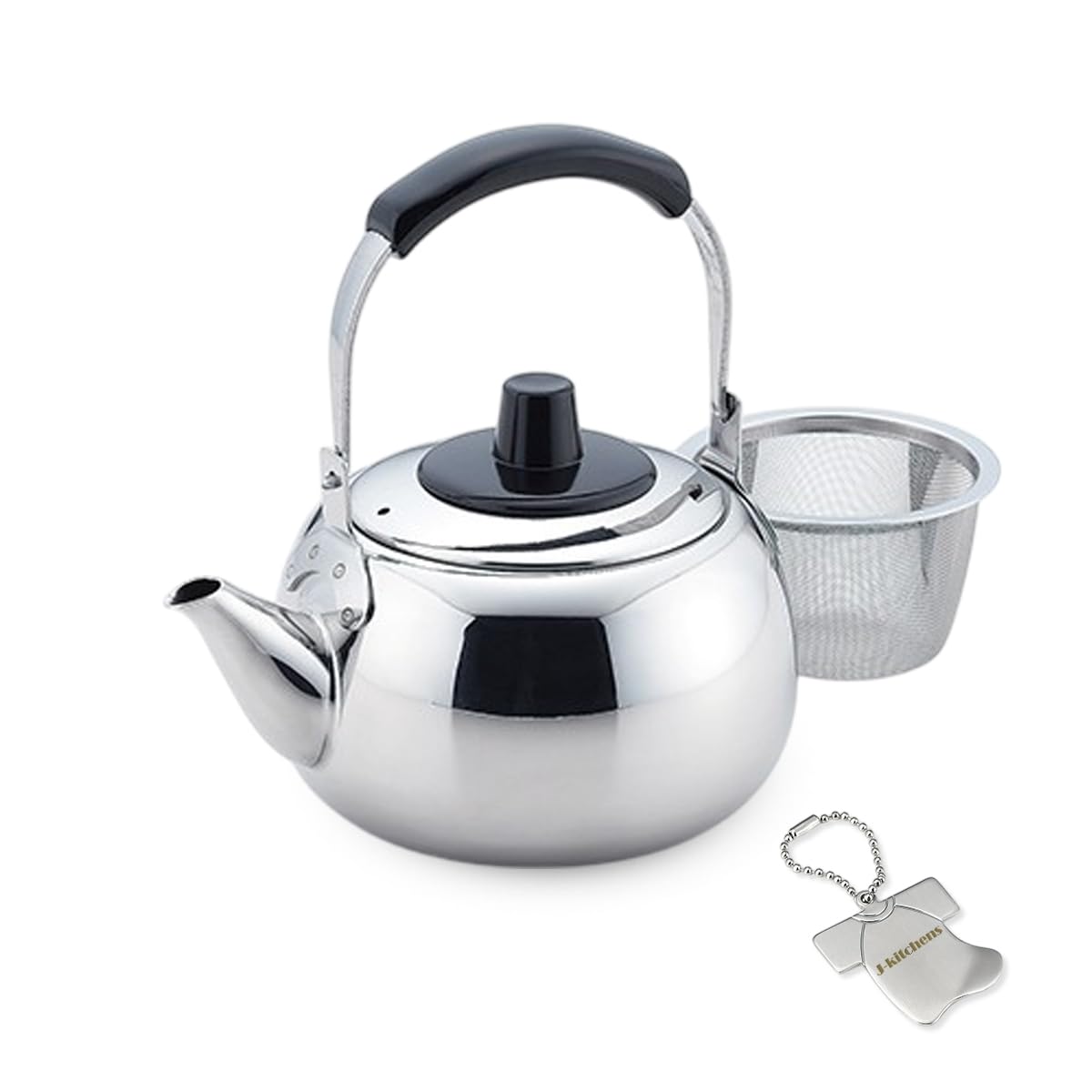 

J-kitchens Nagomi Teapot, Stainless Steel, Earthenware Teapot Shape, with Tea Strainer, Made in Japan, with Original Tag