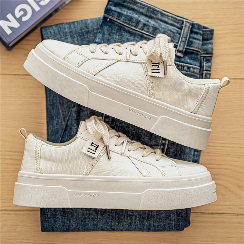 2025 Summer New Student Men's Harajuku-Inspired Chunky Sole Canvas Lace-Up Casual Sneakers Trendy Streetwear Shoes