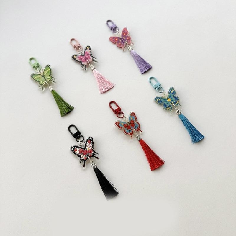 Fashion Butterfly Keychain Vintage Tassels Phone Chain Car Keys Holder Charm