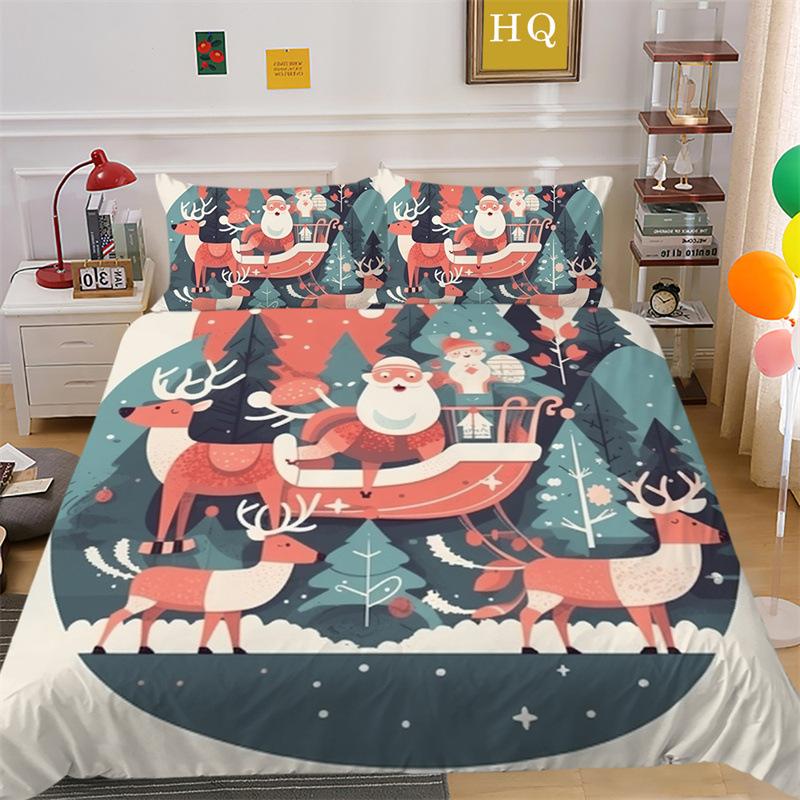 

Мультяшный Санта-Клаус 3D-принт Полиэстеровая наволочка Пододеяльник Набор из двух или трех предметов Можно быть EU Single 135*200