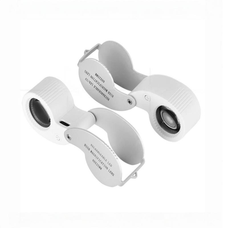 1 Set 40X 60X Foldable Magnifying Glass With Uv Led Lights Illuminated Magnifier For Jewelers Gems Coin Rechargeable Magnifier