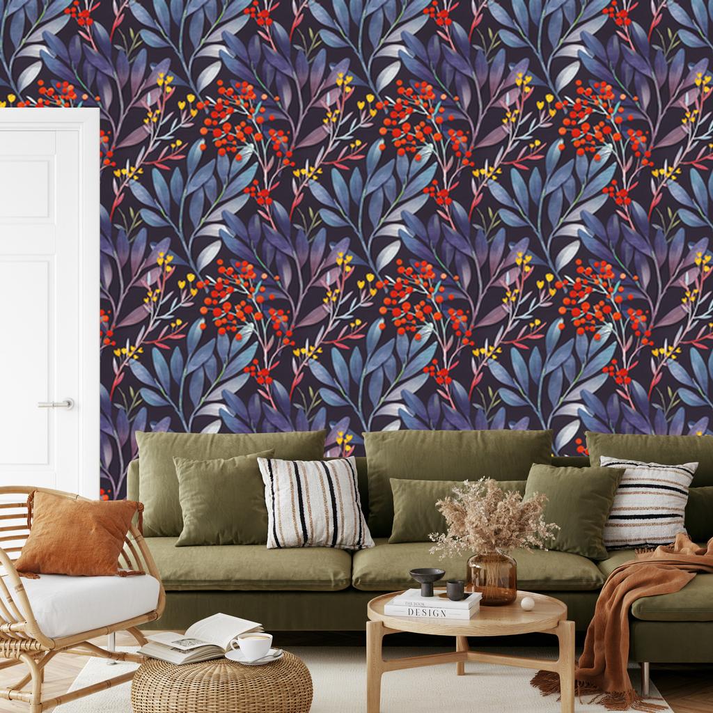 Wallpaper Plants pattern in retro style for living room and bedroom 50x1000