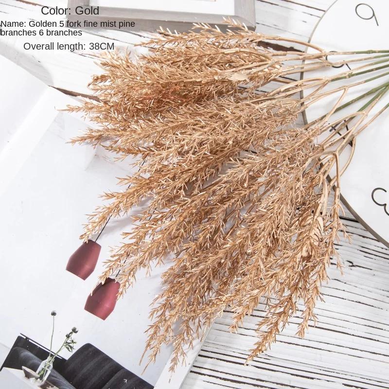 6pcs/set Artificial Flower Gold Christmas Flower New Year Flower Spray Gold Accessories Home Decoration Christmas Fake Flowers