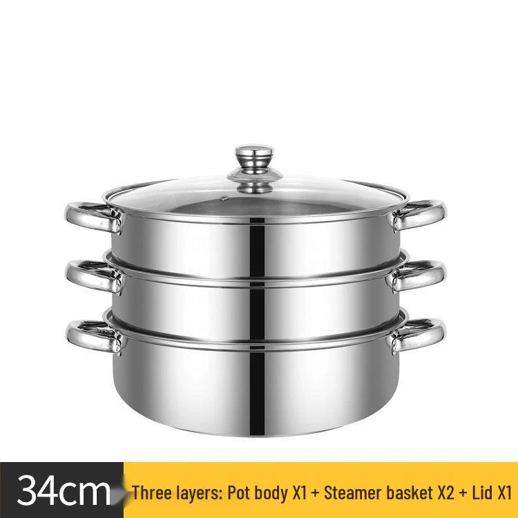 Stainless Steel Multi-Layer Steamer Pot for Buns, Soup, and Hot Pot - Compatible with Induction and Gas Stoves