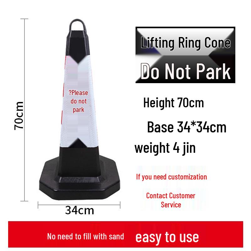 70cm Reflective Rubber and PVC Traffic Cone - No Parking Ice Cream Cone Design