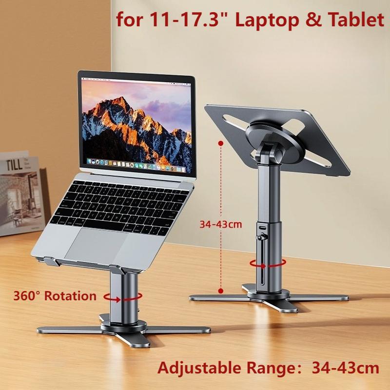Oatsbasf Metal Desktop Laptop Holder Riser Computer Stand Height Adjustable Stable 360° Rotation Laptop Table Stand for 11-17.3