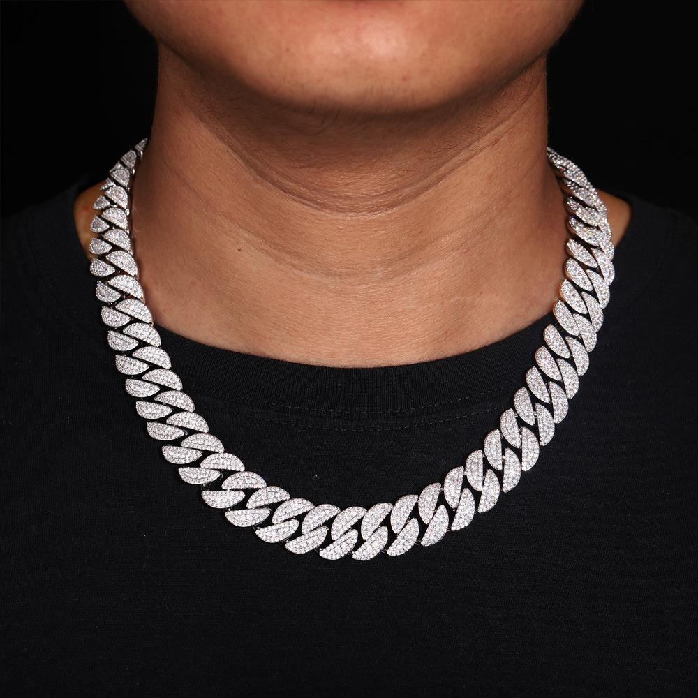 European & American 16mm-22mm Full Diamond Hip Hop Cuban Link Men's Fashion Zirconia Necklace