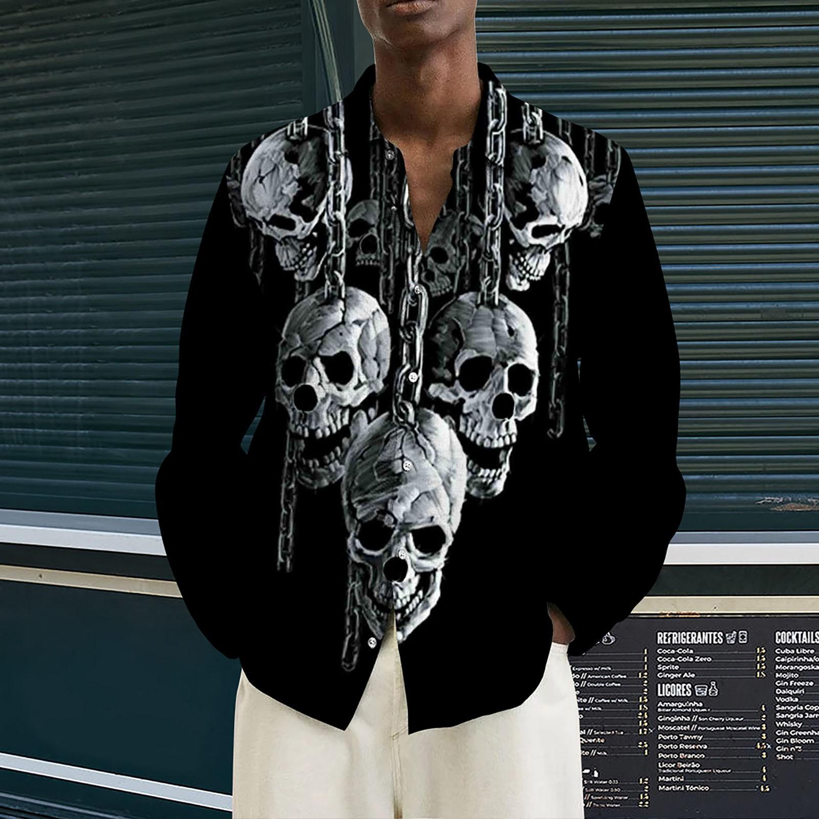 

Мужские рубашки с длинным рукавом с принтом, повседневные свободные рубашки с длинным рукавом с принтом XL чёрный