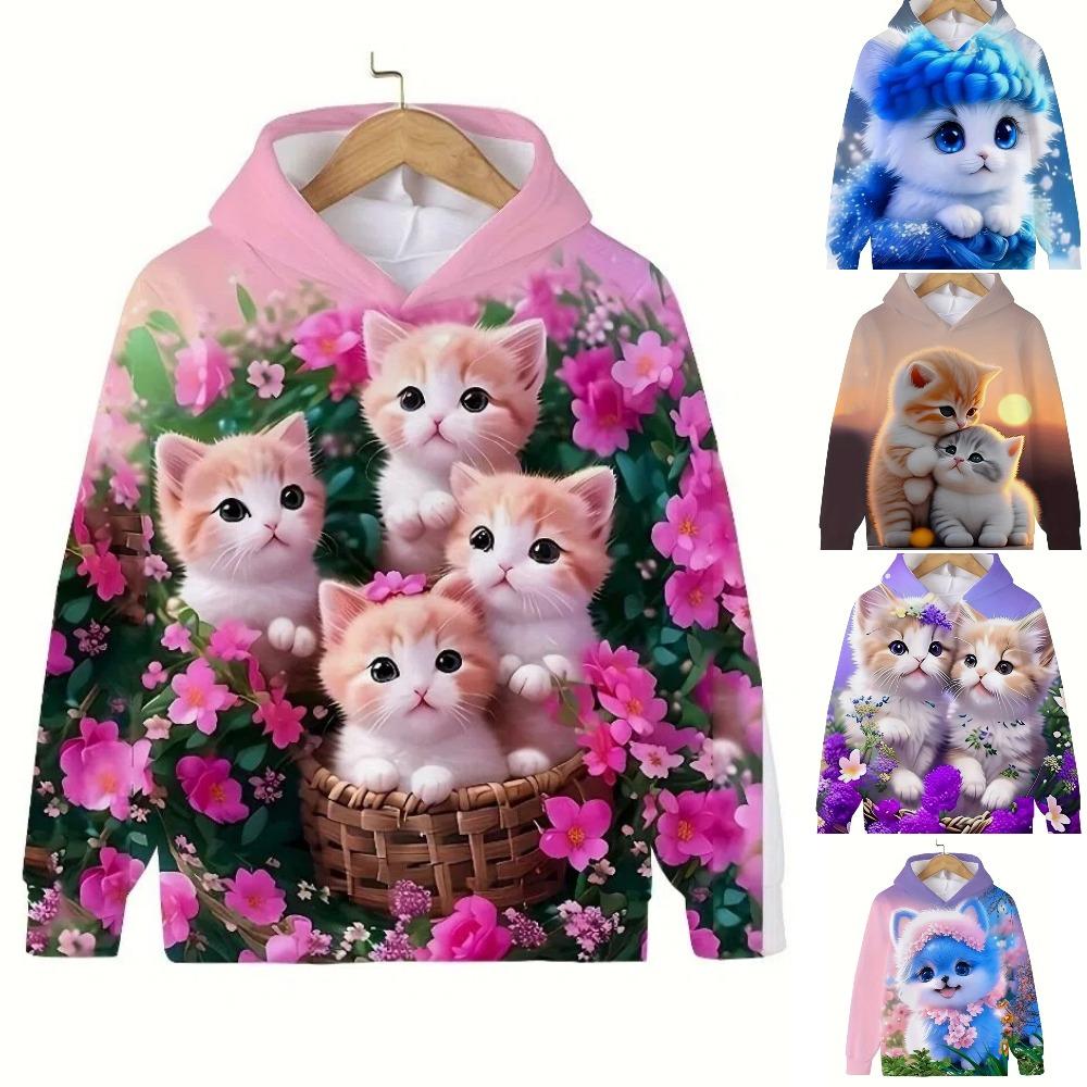 Kids Clothing Hoodies Girl Clothes Long Sleeve Cute Cat Printed Casual Kids Autumn Clothes Kids Clothes Outdoor Tops