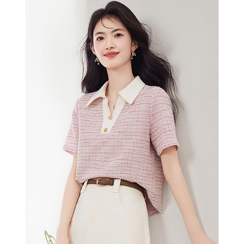 Women s Elegant Summer Gradient Lapel T-Shirt XL
