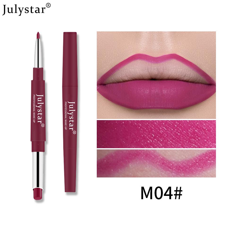 Europäischer und amerikanischer doppelseitiger, langanhaltender Lippenstift & Lipliner - Pink, einziehbar, nicht verblassend, nicht am Glas haftend.