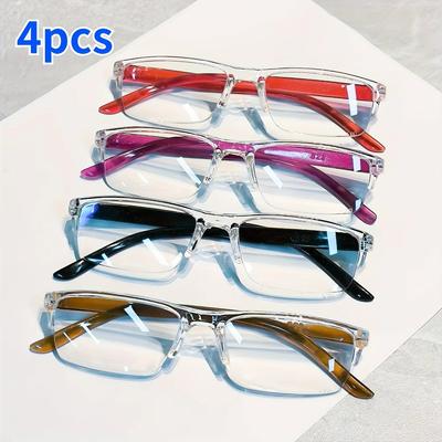 4Pairs Fashionable HD Clear PC Lenses Reading Glasses, Classic Ultra-Light Magnifying Eyeglasses, Durable and Shockproof