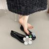 Fashion Transparent Crystal Jelly Sandals Hollow Out Slippers Korean Style Flat Shoes Women's Square Toe Shallow Slip on Ballet Loafers