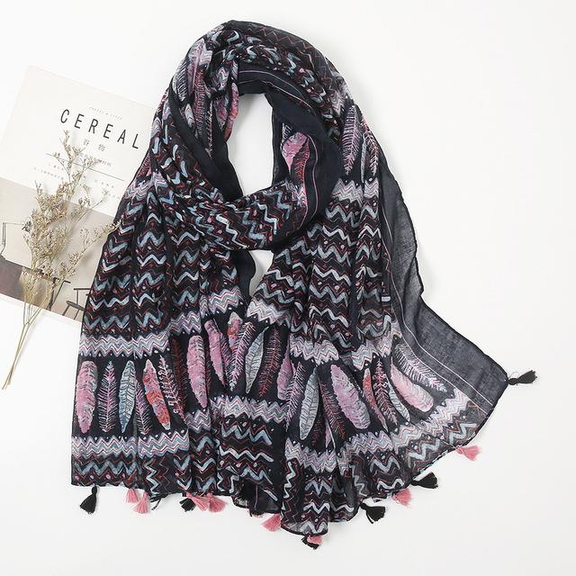 

Модный женский ацтекский милый пляжный хиджаб с цветочной бахромой в горошек, шали и накидки, женские платки, длинная бандана из пашмины, мусульманский палантин