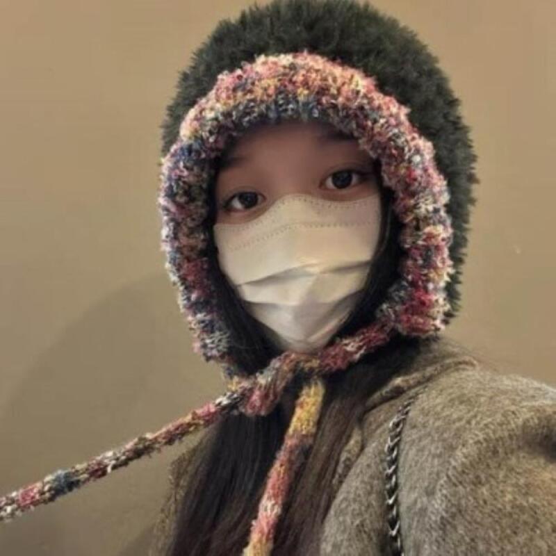 Lovely poggle colored fur beanie hat for women black