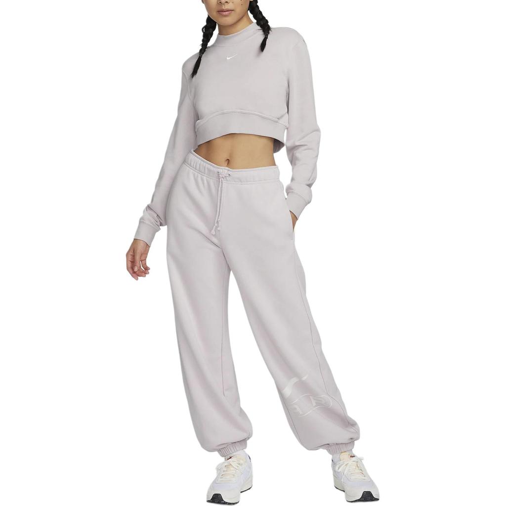 Nike Letter Print Drawstring Cuffed Knit Sports Pants Women Bottoms White Platinum Purple FN1903-019