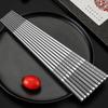 5 Pairs Stainless Steel Chopsticks Set Non-slip Reusable Engraved Patterns Metal Chopsticks for Cooking Eating Outdoor