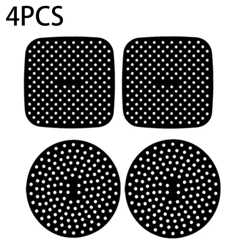

4шт силиконовый коврик для фритюрницы антипригарный перфорированный коврик для выпечки с несколькими характеристиками аксессуары для посуды для выпечки силикагелевый коврик чёрный