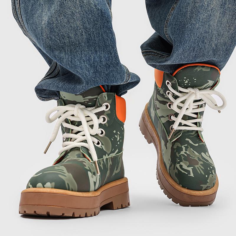 Classic Original Camouflage Boots Men Designer Motorcycle Boots Casual High-top Boots Men Comfortable Leather Platform Shoes Men