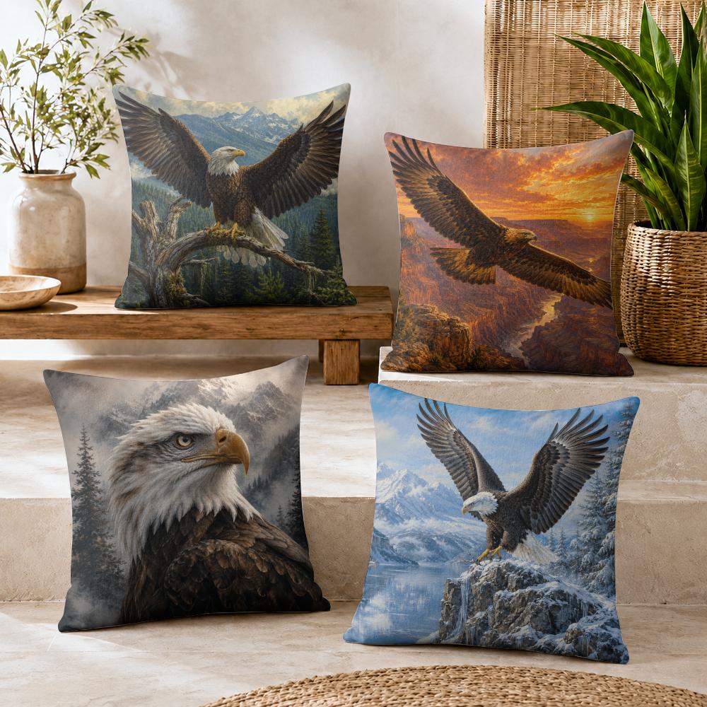 AMERICAN BALD EAGLE Wildlife Cushion Cover Durable Hypoallergenic Organic Linen Pillow Cover Short Size Washable Skin-Friendly
