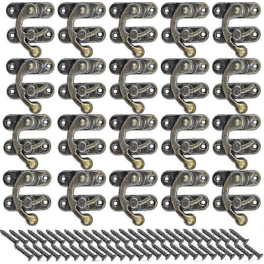 50 Sets of Bronze Hasp Horn Locks, Small Door Locks for Wooden Boxes, with Screws, 37 X 42mm (Left)