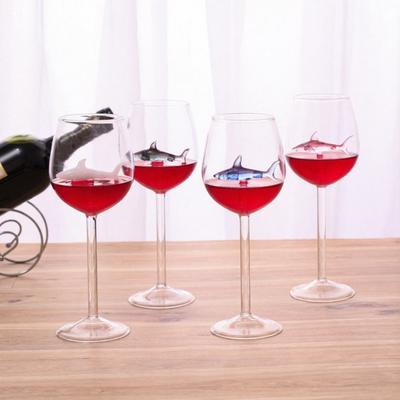 Shark Wine Glass Set Hand-Blown Lead-Free Glass Goblet with 3D Shark Inside 300ml Creative Shark Theme Barware Gift for Men Women Shark Lovers