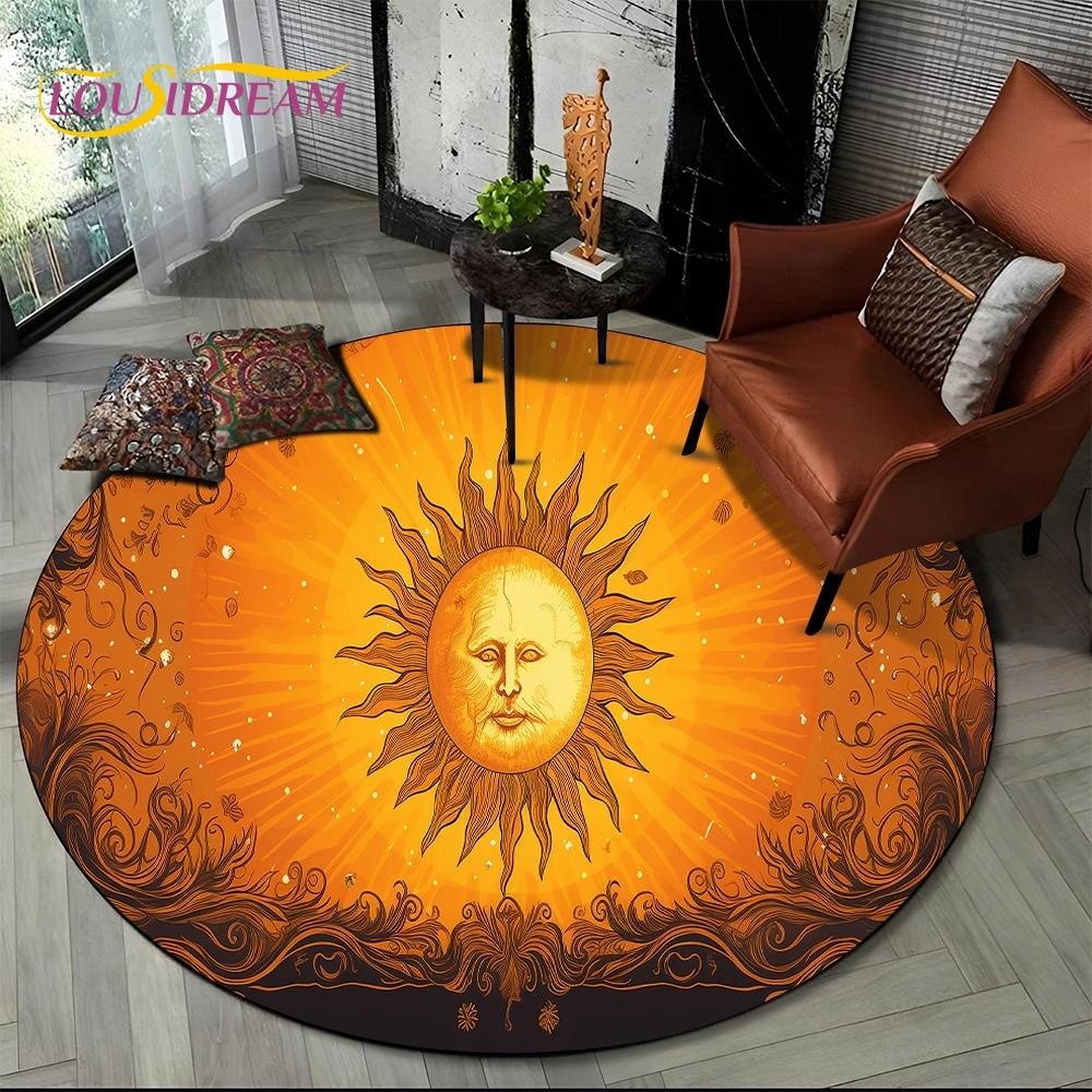 3D Mysteriou Sun Moon Tarot Mandala Magic Round Area Carpet Rug for Living Room Bedroom Kid Playroom Decor,Pet Area Rug Non-slip