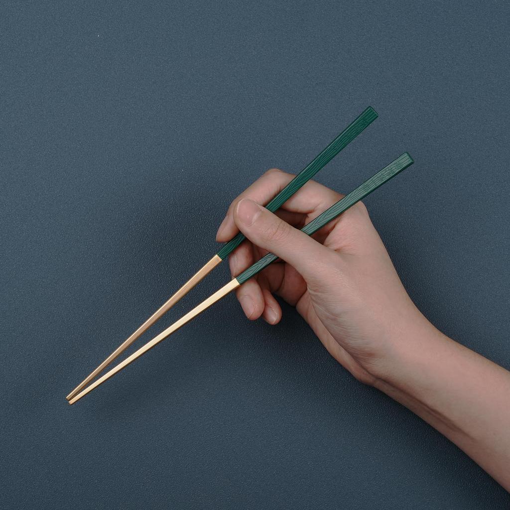 LAYANA a Luxurious Gift Stainless Made In Gold-Rimmed Chopsticks, Idea. Gold-plated Chopsticks, 23cm, SUS18/10 Steel, Taiwan, Green.
