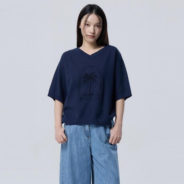 Benetong Palm Tree V-Neck Knit_Bakpe4631Ny