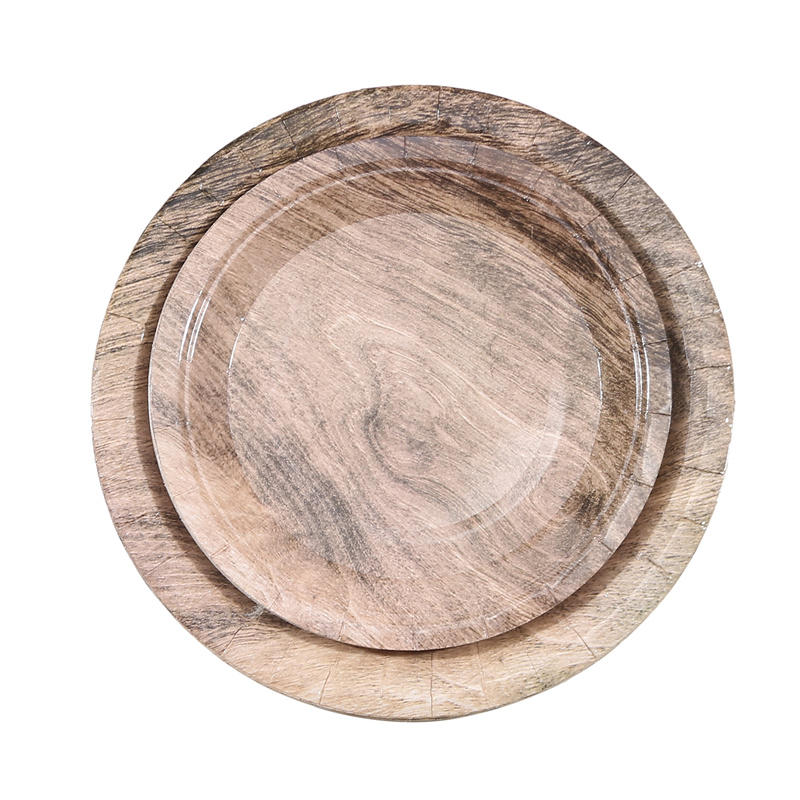 Natural Wood Grain Paper Plate Western Barn Themed Birthday Wedding Party Vintage Farmhouse Style Table Decor Supplies