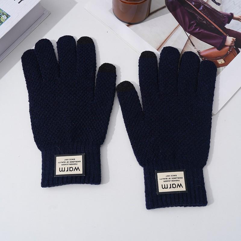 Korean Style Fleece-Lined Touchscreen Wool Gloves for Men - Thick, Warm, Cold-Resistant Hand Protection for Cycling & Outdoor Activities
