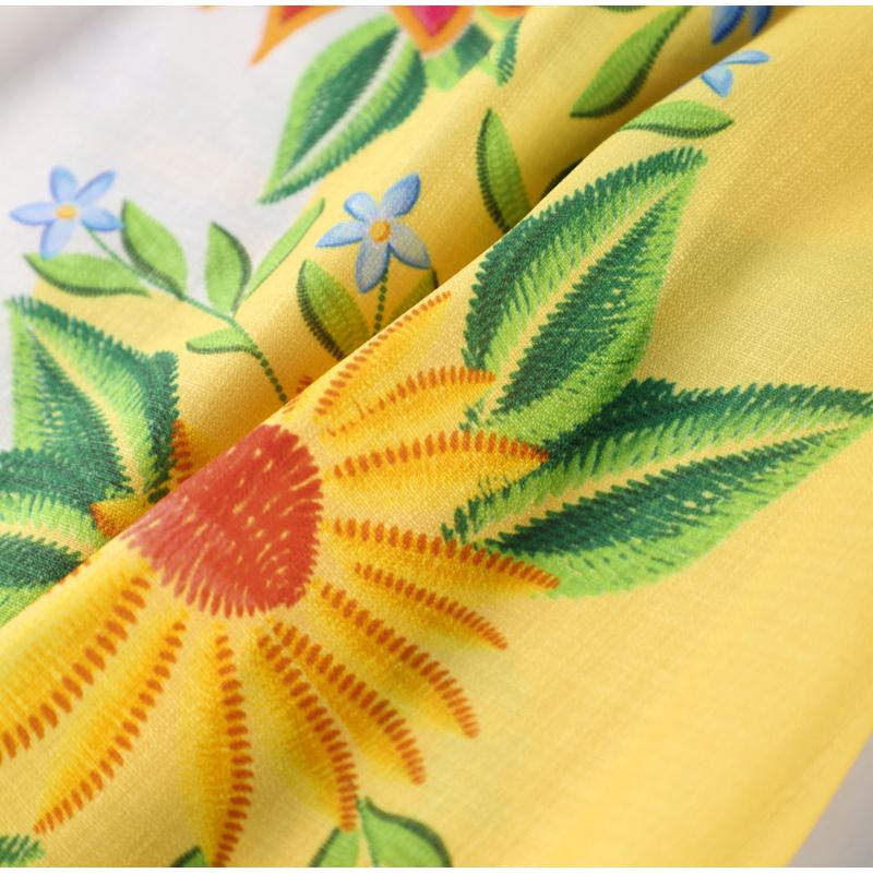 Print Linen Dress Plus Size Women Elegant Loose Lace Up V Neck Vintage Oil Painting Dress Summer Long Sleeves New Fashion High Waist Pastoral Style