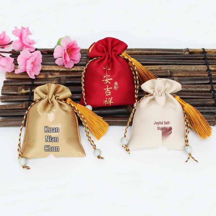 Retro Chinese Style Perfume Sachet Bag – Fortune Scent Pendant in Brocade Fabric. Red [Empty Bag Only]