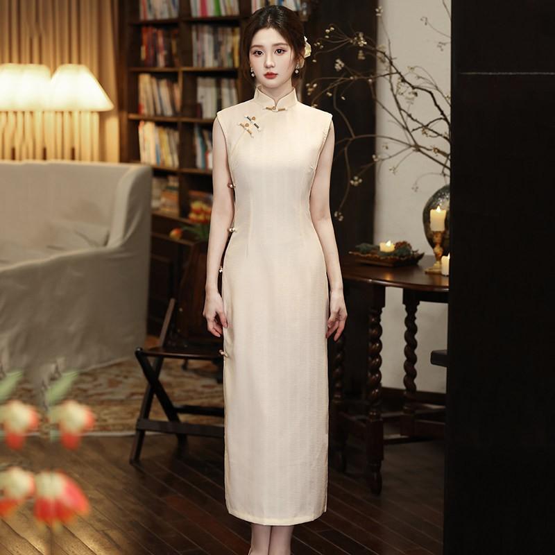 Sleeveless Modern Chinese Style Long Cheongsam Dress Women 2026 Elegant Daily Wear