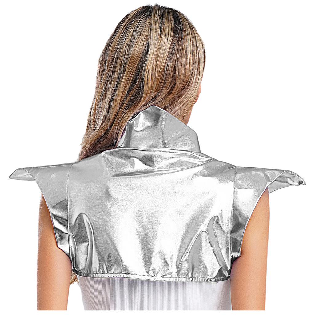 Boléro Armure Gothique Métallique Brillant pour Femmes Pauldrons Steampunk à Col Design Costume de Fête