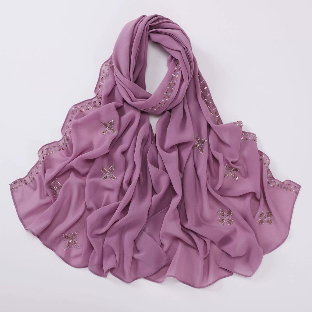 Diamond Pearl Chiffon Hijabs For Women Muslim Fashion Long Shawl Head Wrap For Women Turbans For Women Ramadan Turban Femme