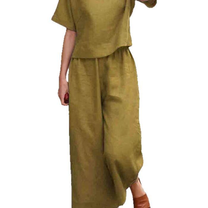 2025 Spring & Autumn Cross-Border Solid Color Casual Two-Piece Set with Fashionable Wide-Leg Pants