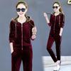 Gold Velvet Casual Sportswear Suit for Women Spring and Autumn Large Size Loose Hooded Fashion Two-piece Set