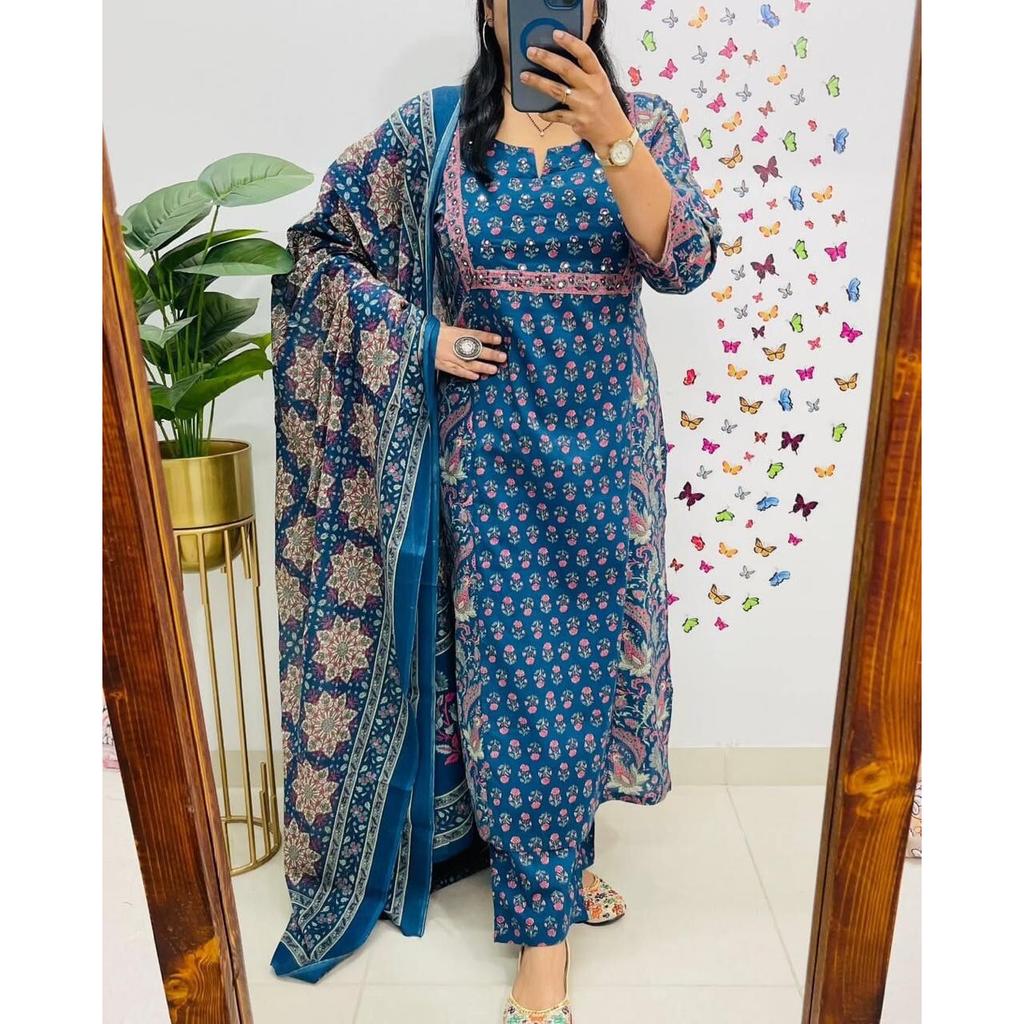 Indian Women Designer Party Wear Top Tunic Kurti Pant Dupatta Salwar Kameez Set SC-2332