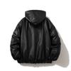 Mens Oversized Hooded Faux Leather Jacket Winter Warm Casual Streetwear Vintage Style