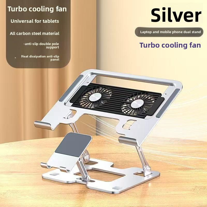2-in-1 Laptop Phone Cooling Bracket Built-in Silent Fan, Height Increase Air Cooling Stand for Gaming Notebook Desktop