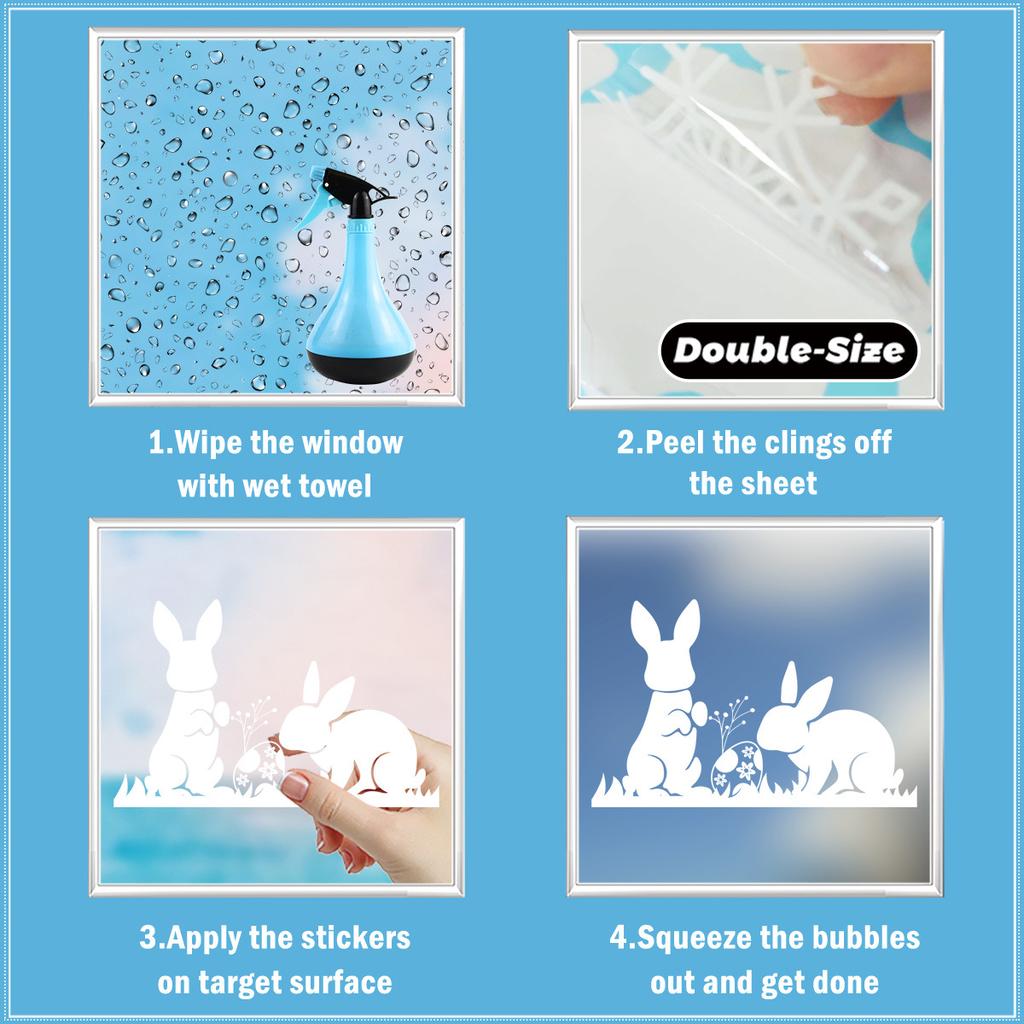 White Jumping Bunny Easter Window Clings Static Cling for Home Party Scene Decoration Removable Reusable