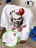 Unisex T-shirt Dark Horror Style Pennywise Print Loose Breathable Short Sleeve T-Shirt, American Retro Trendy Brand