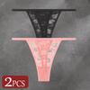 FINETOO 2 Stück/Set Damenunterwäsche Spitze Durchsichtige Unterhosen Sexy Atmungsaktiv Ausgeschnitten G-String Tanga Damen Niedrige Taille Sexy Dessous