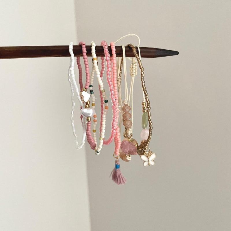 Multi-layer stacked cherry blossom powder beaded butterfly bracelet female sweet temperament bracelet bracelet bracelet