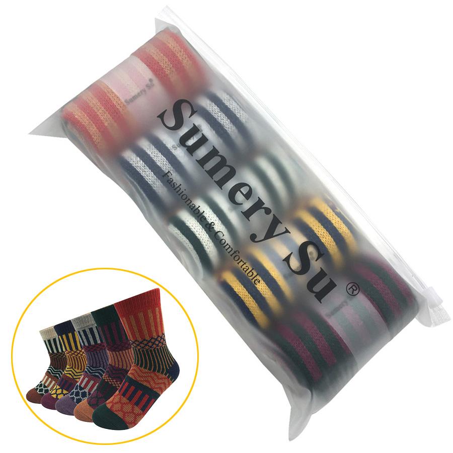 5 Pairs/Lot Wool Socks Women Winter Japanese Harajuku  Bohemian Cashmere Warm Colorful Socks Ladies Girl Christmas Gift 5 Styles
