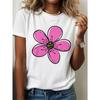 Cartoon Pink Flower Pattern Printed Summer Womens Tshirt Short Sleeved Round Neck Top Casual Summer Womens Clothing