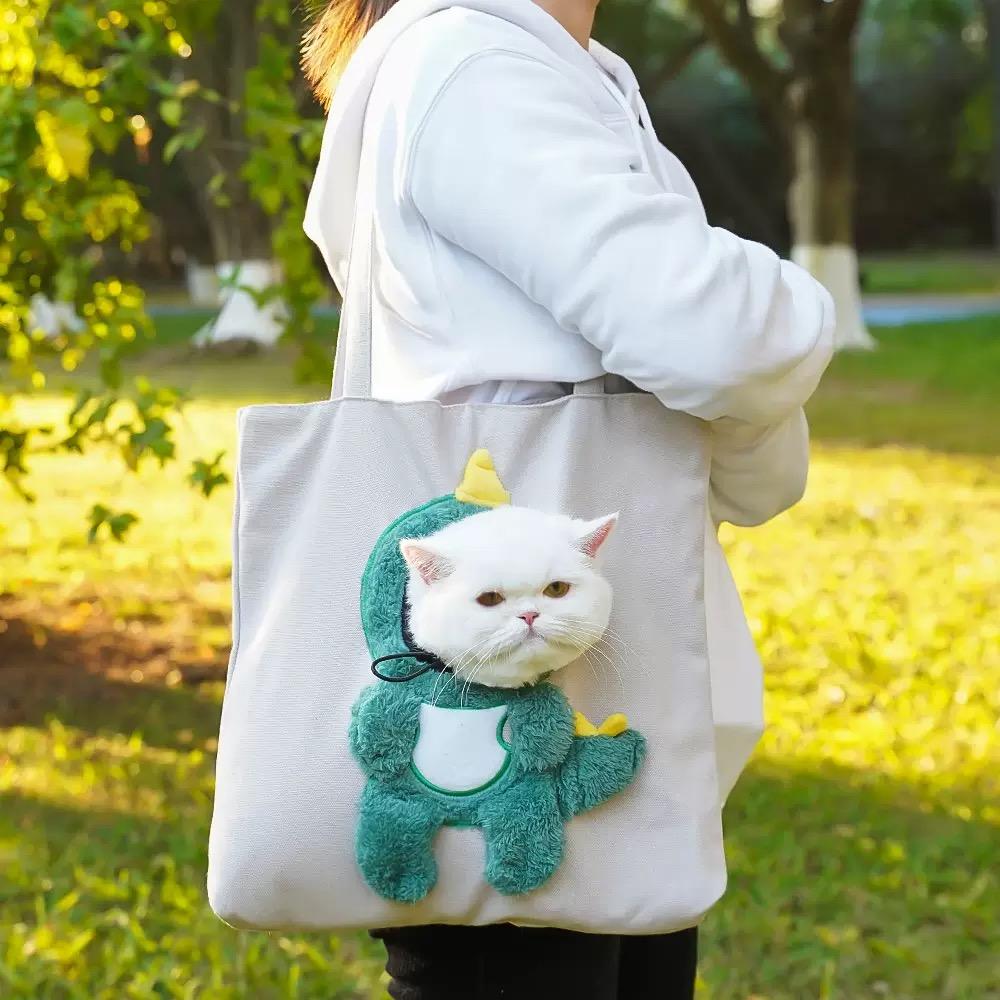 Cartoon-shaped Cat Transport Handbag, Foldable Portable Backpack, Cute Animal-shaped Pet Canvas Shoulder Bag, Suitable for Small Dogs and Cats