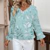 Women's Casual Fashion Ruffled V-Neck Pocket Floral Print Long Sleeve Top